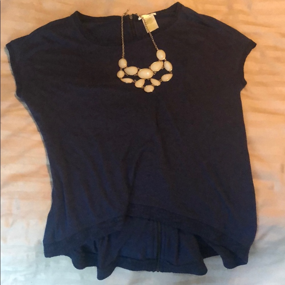 Navy Blue cotton shirt with zipper down the back